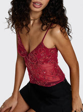 Halima Bead Detail Cami Top Red