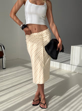 Asmara Tie Side Midi Skirt Yellow Stripe