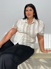 Dannica Cinched Short Sleeve Shirt Cream Polka Curve
