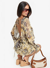 Get Closer Backless Romper Faded Leopard