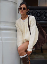 Have It All V Neck Knit Sweater Cream