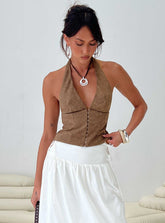 Down The Line Halter Top Brown