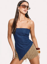 Birdie Asymmetric Denim Top Dark Blue