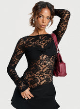 Anjolene Lace Wrap Bust Bodysuit Black