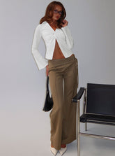 Cedrina Eyelet Fitted Suit Pants Green Pinstripe