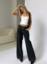 Hannalee Low Rise Wide Leg Cargo Jeans Grunge Wash