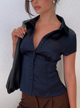 Cottesloe Satin Blouse Top Navy