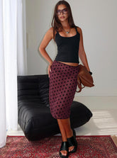 Evani Sheer Chiffon Midi Skirt Polka Maroon