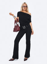 Kortnee Eyelet Detail Flare Leg Pants Black