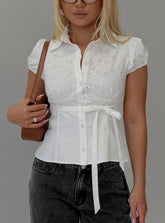 Kavira Tie Bust Short Sleeve Shirt White
