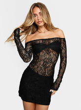 Annora Long Sleeve Lace Mini Dress Black