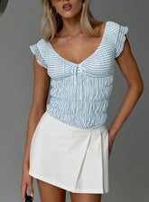 Ahead Of Myself Off Shoulder Bodysuit Blue Stripe