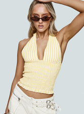 Averin Shirred Halter Top Lemon Stripe