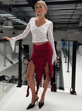 Peachey Asymmetric Ruffle Midi Skirt Burgundy