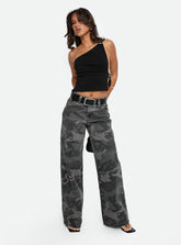 Big Talk Mid Rise Straight Leg Jeans Grey Washed Camo