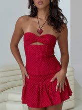 Kandee Twist Linen Blend Top Red Polka