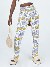 Tropical Dreams High Rise Straight Leg Denim Jeans Off White