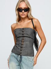 Soft Spoken Strapless Tie Up Top Black