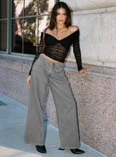 West Side Mid Rise Wide Leg Jeans Grey Wash