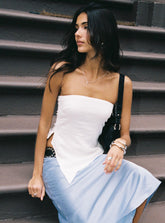 Birdie Asymmetric Linen Blend Top White