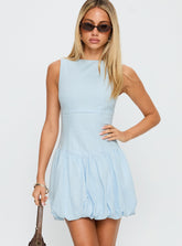 Cicely Bubble Hem Mini Dress Blue