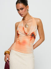 Do It Again Cowl Neck Top Orange Multi