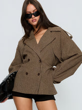 Brieanna Cropped Trench Coat Brown Check
