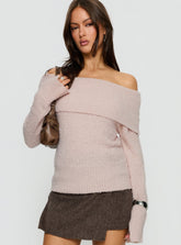 Clairissa Off Shoulder Knit Sweater Pink