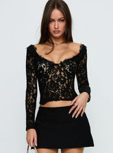 Miquela Long Sleeve Corset Lace Top Black