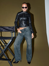 Night Owl Mid Rise Straight Leg Jean Grunge Wash