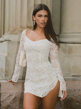 Aubriella Long Sleeve Lace Mini Dress White