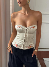 Jazzy Strapless Corset Top Cream Floral