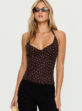 Geovana Plunge Neck Top Brown / Beige Bambi