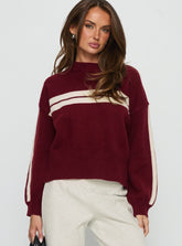 Catherin Crew Neck Knit Sweater Red / White