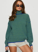 Lancelot Turtle Neck Oversized Jumper Green Stripe