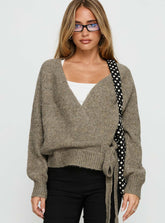 Daelan Wrap Knit Cardigan Brown