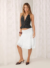 Evanescence Asymmetrical Midi Skirt White / Polka Dot