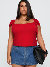 Daena Tie Detail Top Red Curve