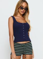 Baseline Button Front Rib Tank Top Navy