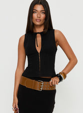 Alissea Keyhole Linen Blend Top Black