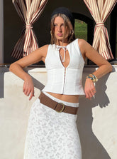 Alissea Keyhole Linen Blend Top White