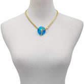 Goldtone Blue Candy Stone Snake Chain Necklace