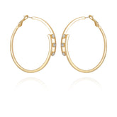 14K Goldtone Tri-Crystal Stone Hoop Earring
