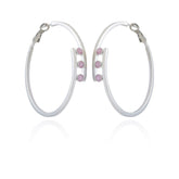 Silvertone Tri Crystal Stone Hoop Earring