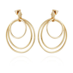 Goldtone Triple Layered Hoop Drop Earrings