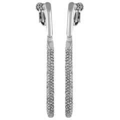 Silvertone Glass Stone Linear Drop Clip On Earrings