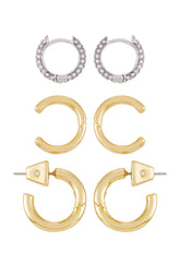 Goldtone & Crystal Hoop Earring Set