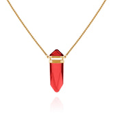 Goldtone Red Crystal-Shape Stone Pendant Long Necklace