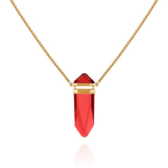 Goldtone Red Crystal-Shape Stone Pendant Long Necklace