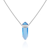 Silvertone Blue Crystal-Shape Stone Pendant Long Necklace